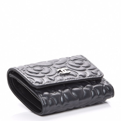 Chanel Lambskin Camellia Embossed Small Double Wallet Black 4 of 8