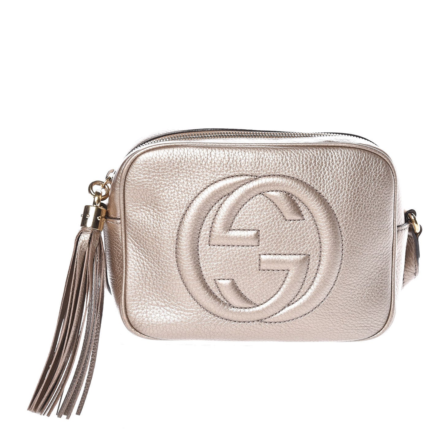 Metallic Pebbled Calfskin Small Soho Disco Bag Golden Beige