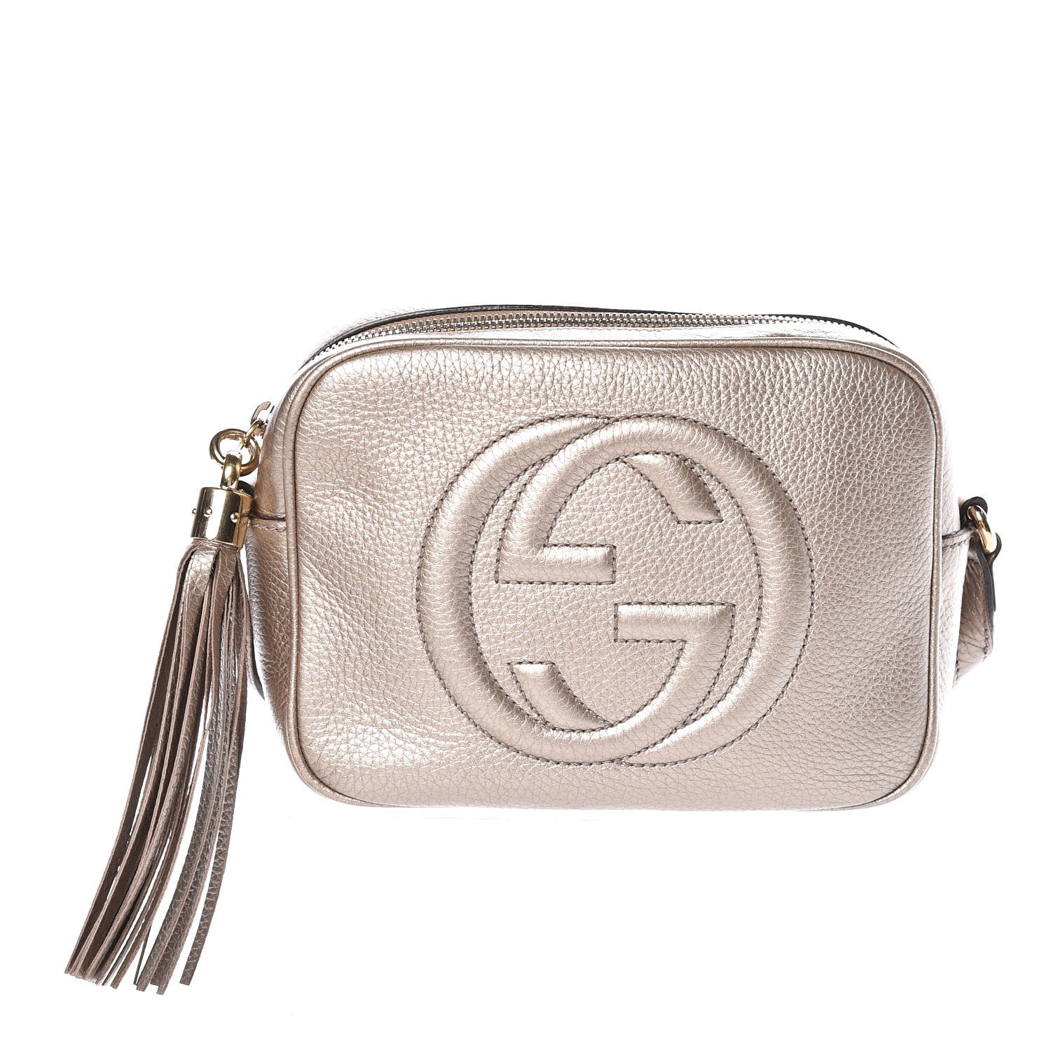 Gucci Metallic Pebbled Calfskin Small Soho Disco Bag Golden Beige 1 of 9