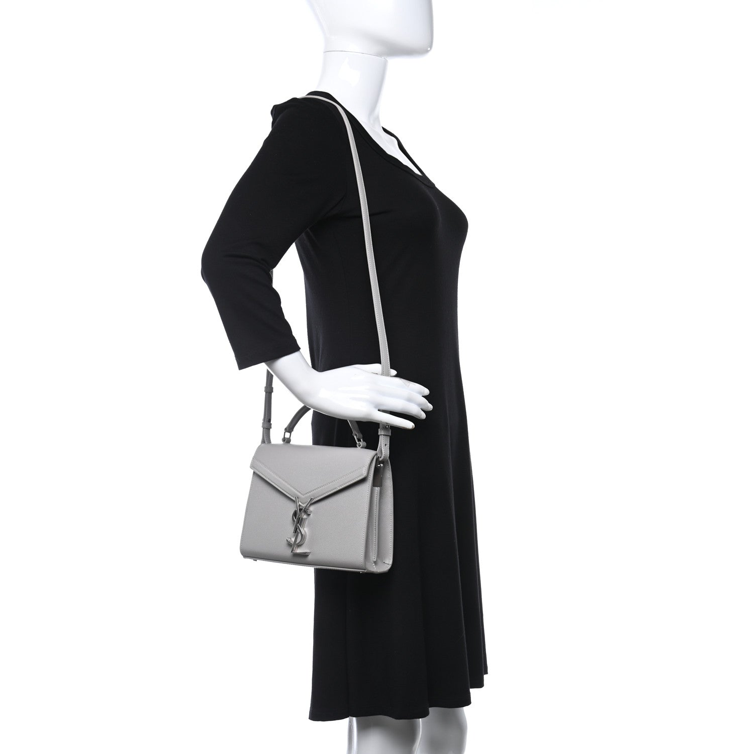 Saint Laurent Grain de Poudre Mini Classic Monogram Cassandra Top Handle Granite 2 of 9