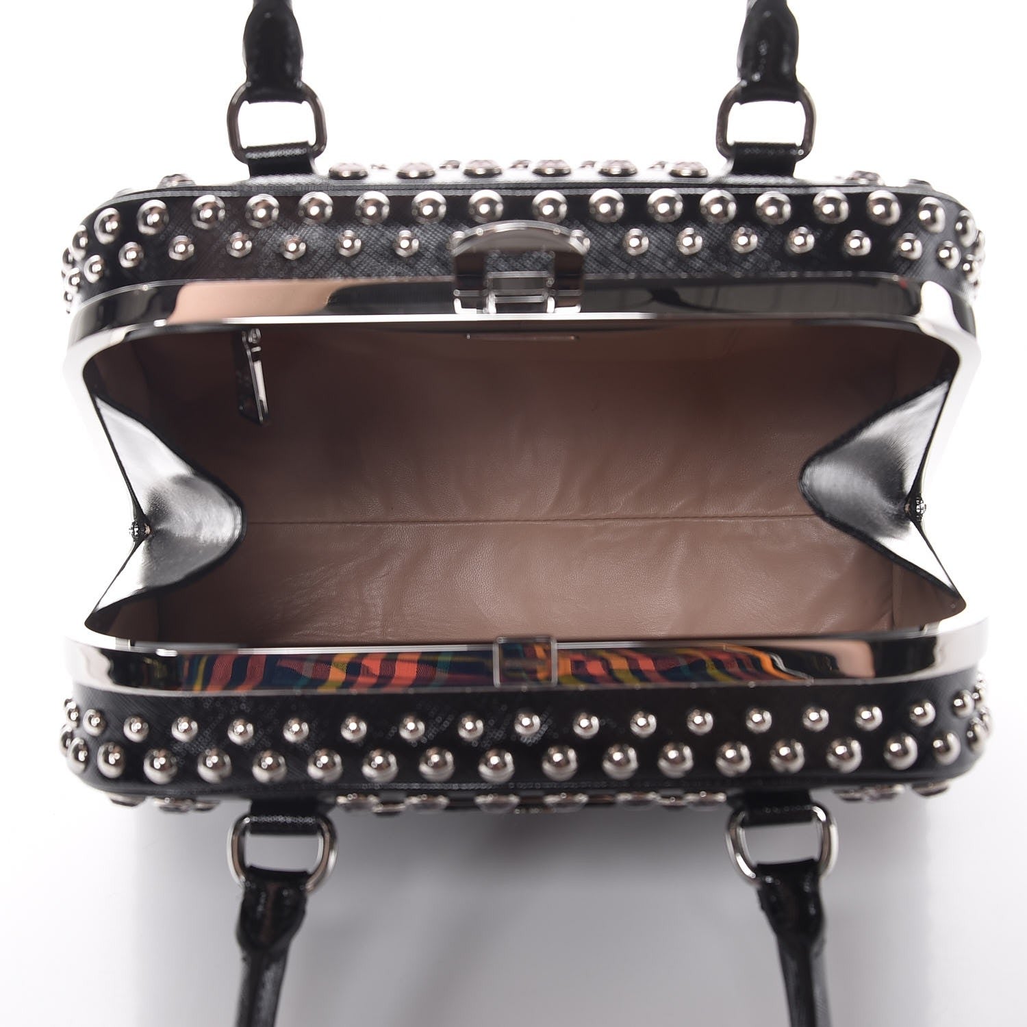 Prada Saffiano Vernice Small Crystal Pyramid Bag Black 5 of 8