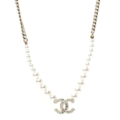 Chanel Pearl Crystal Chain CC Necklace Gold 1 of 6