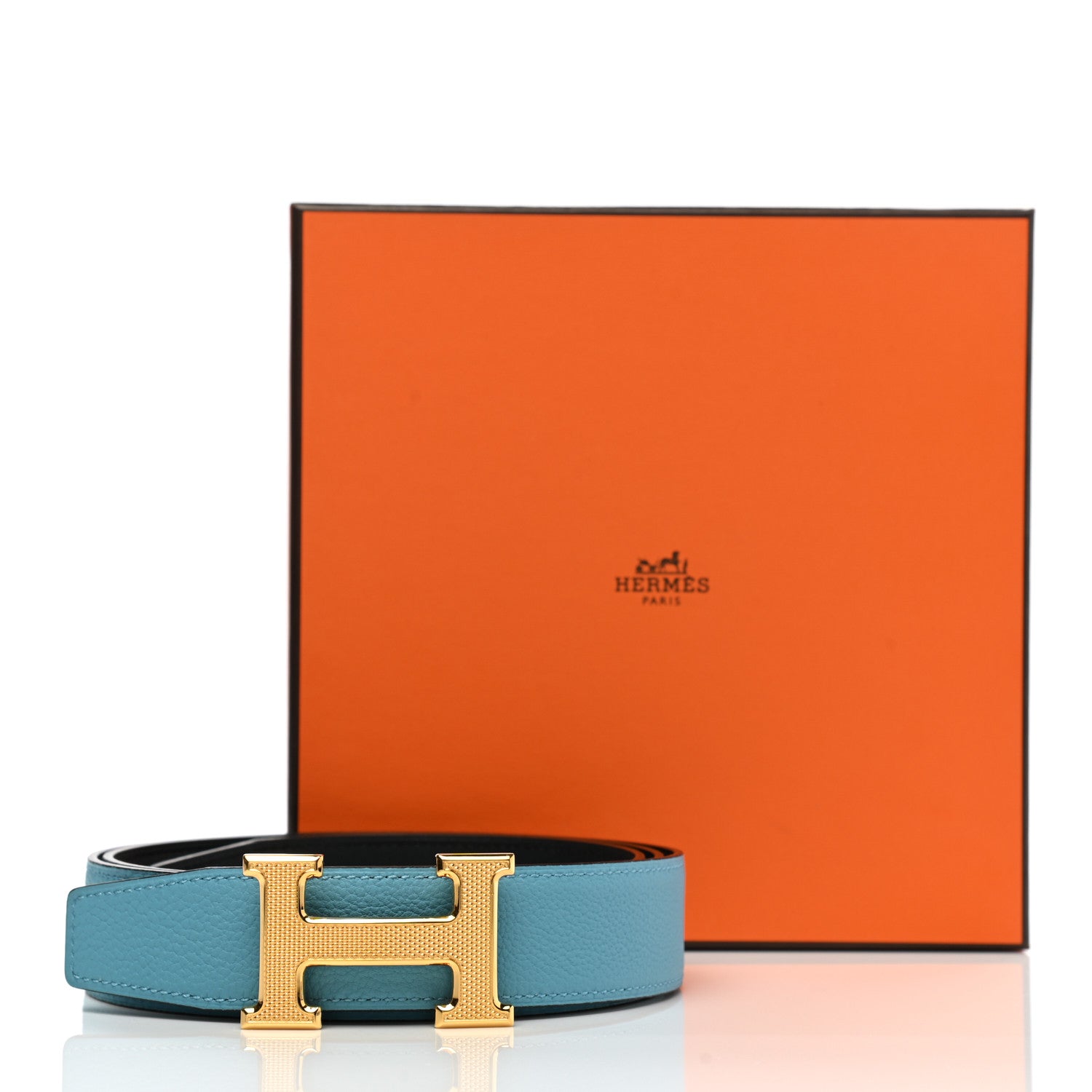 Hermes Togo Sombrero 32mm Guilloche H Belt 100 Bleu Du Nord Bleu Obscur 6 of 6