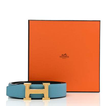Hermes Togo Sombrero 32mm Guilloche H Belt 100 Bleu Du Nord Bleu Obscur 6 of 6
