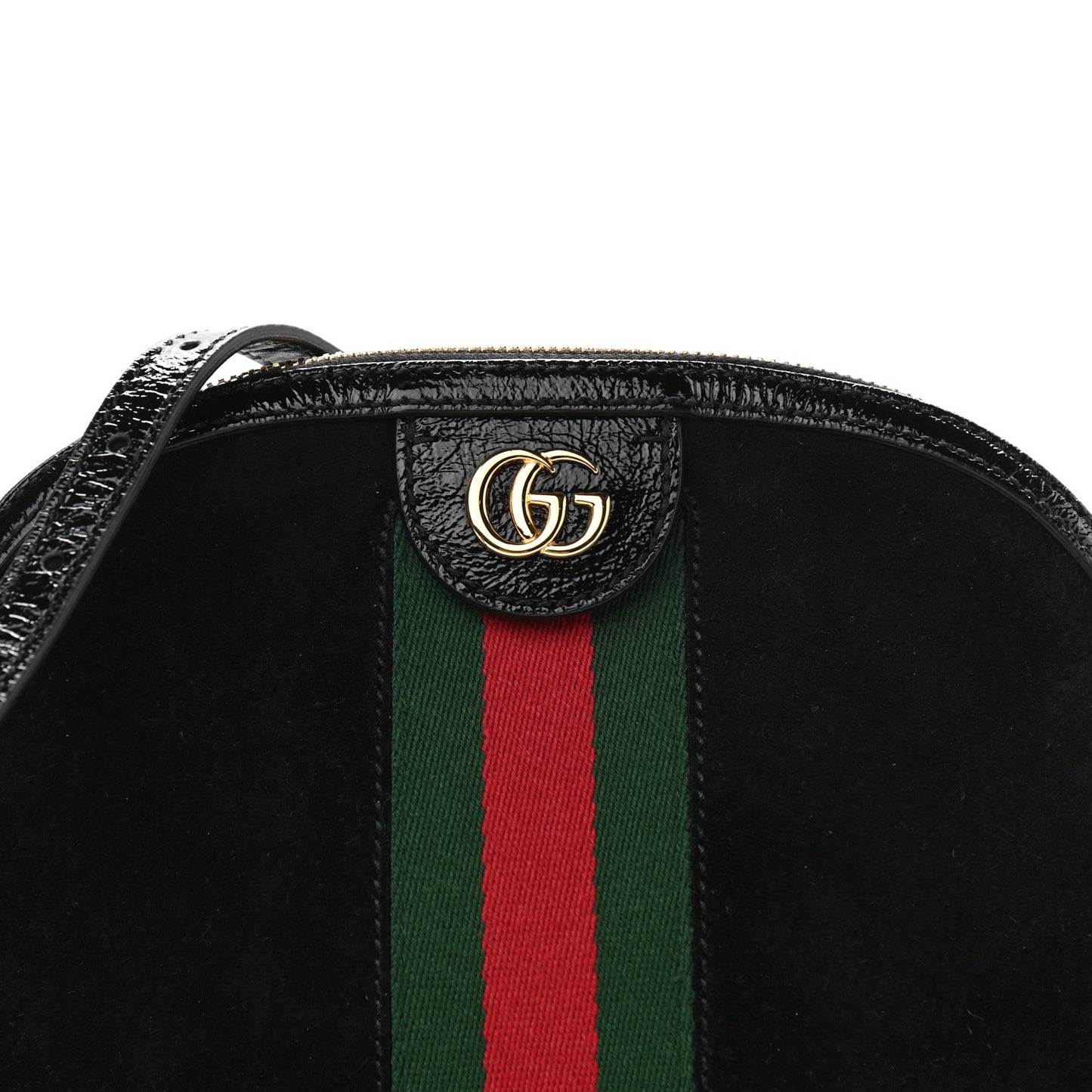 Suede Patent Web GG Small Ophidia Dome Shoulder Bag Black