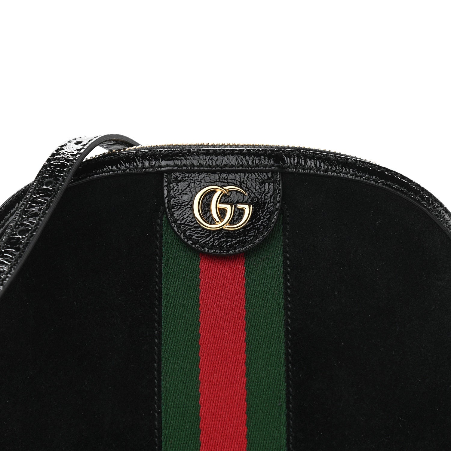 Gucci Suede Patent Web GG Small Ophidia Dome Shoulder Bag Black 8 of 11