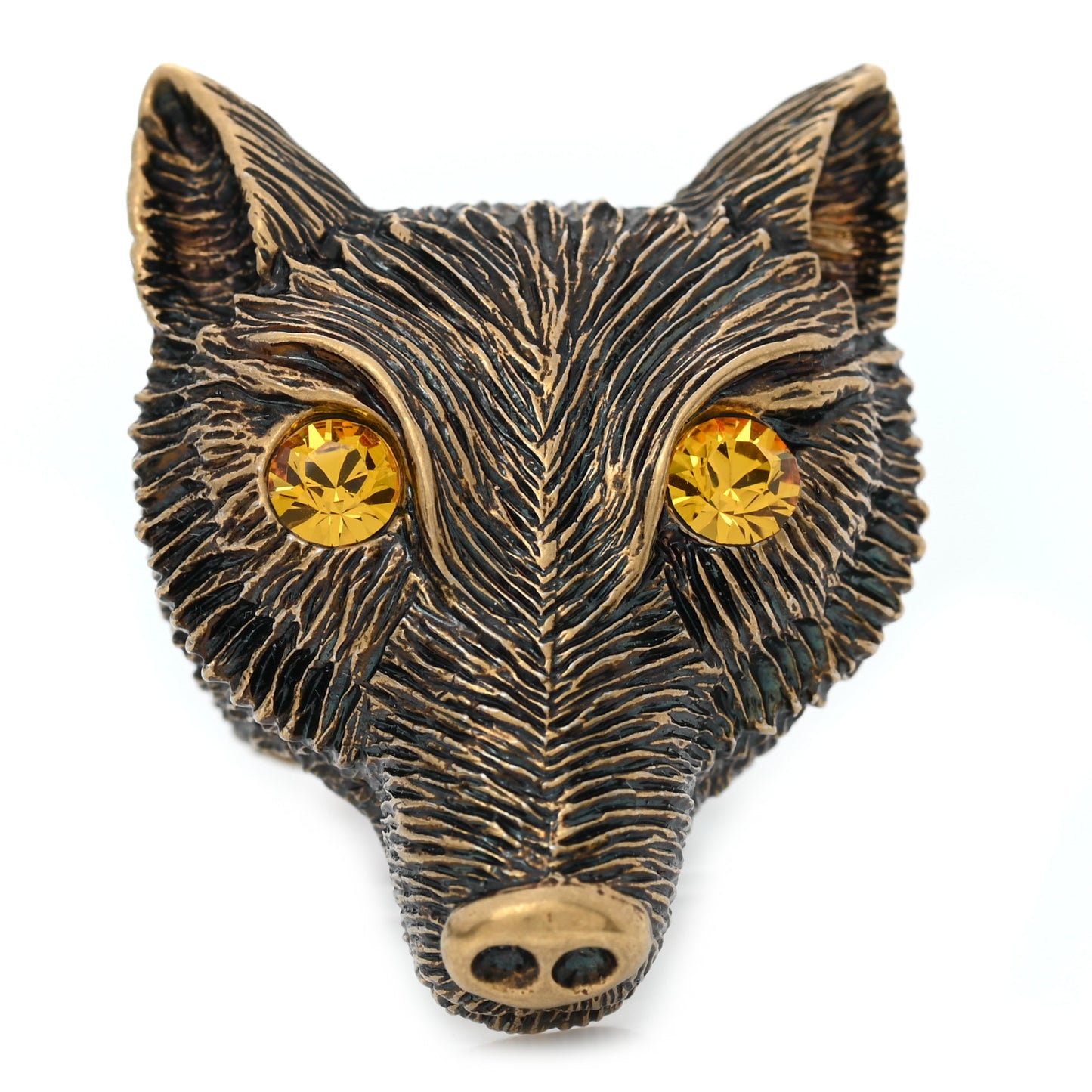 Crystal Fox Ring 6.25 Aged Gold