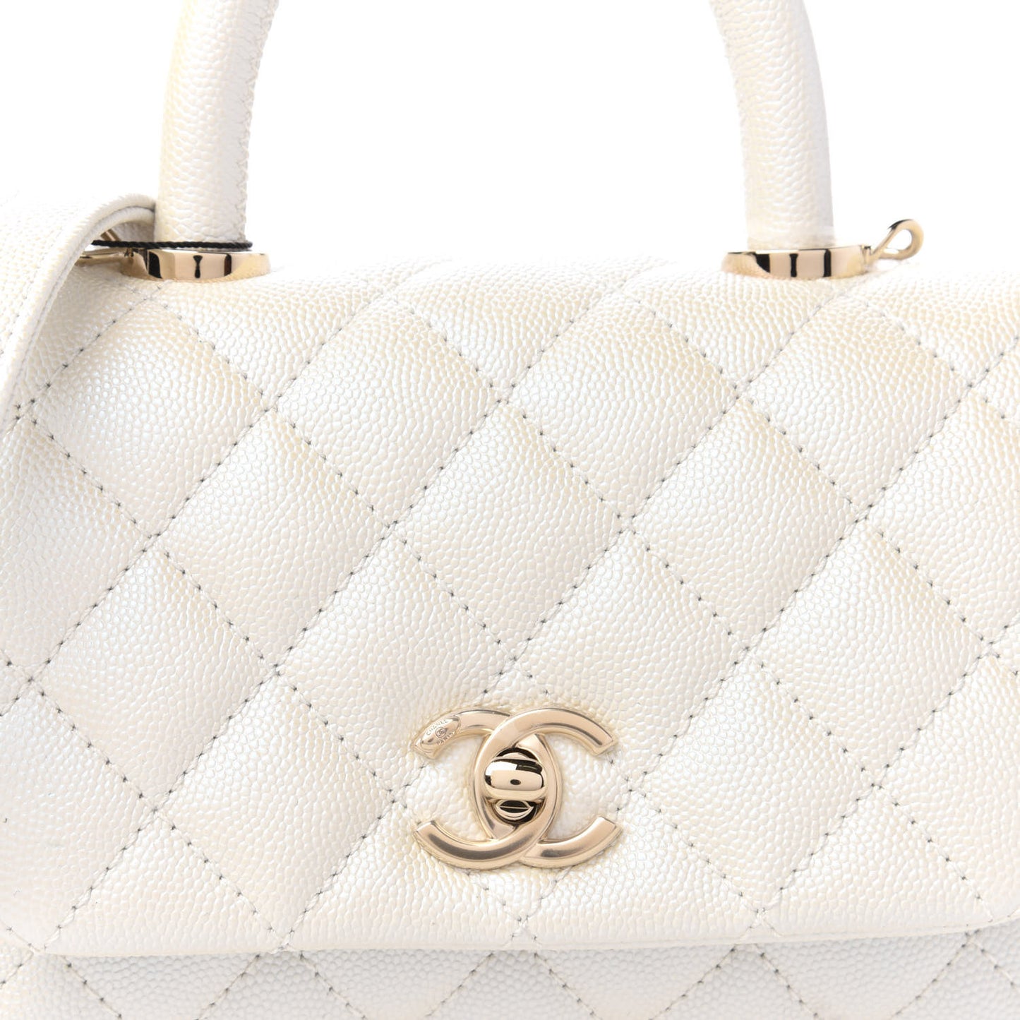 Iridescent Caviar Quilted Extra Mini Coco Handle Flap Ivory