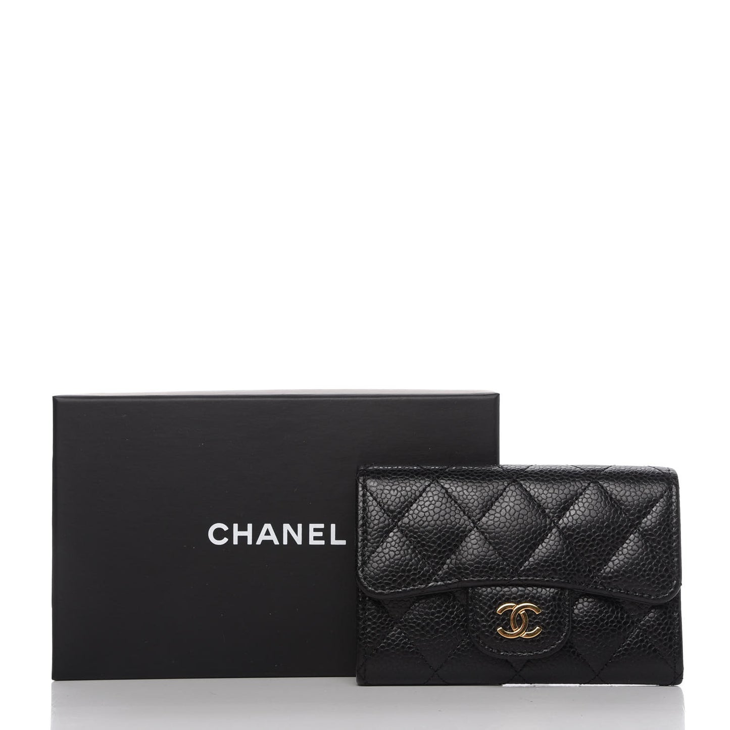 Caviar Quilted Flap Card Holder Black