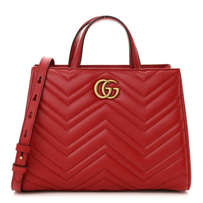 Gucci Calfskin Matelasse Small GG Marmont Tote Hibiscus Red 1 of 10