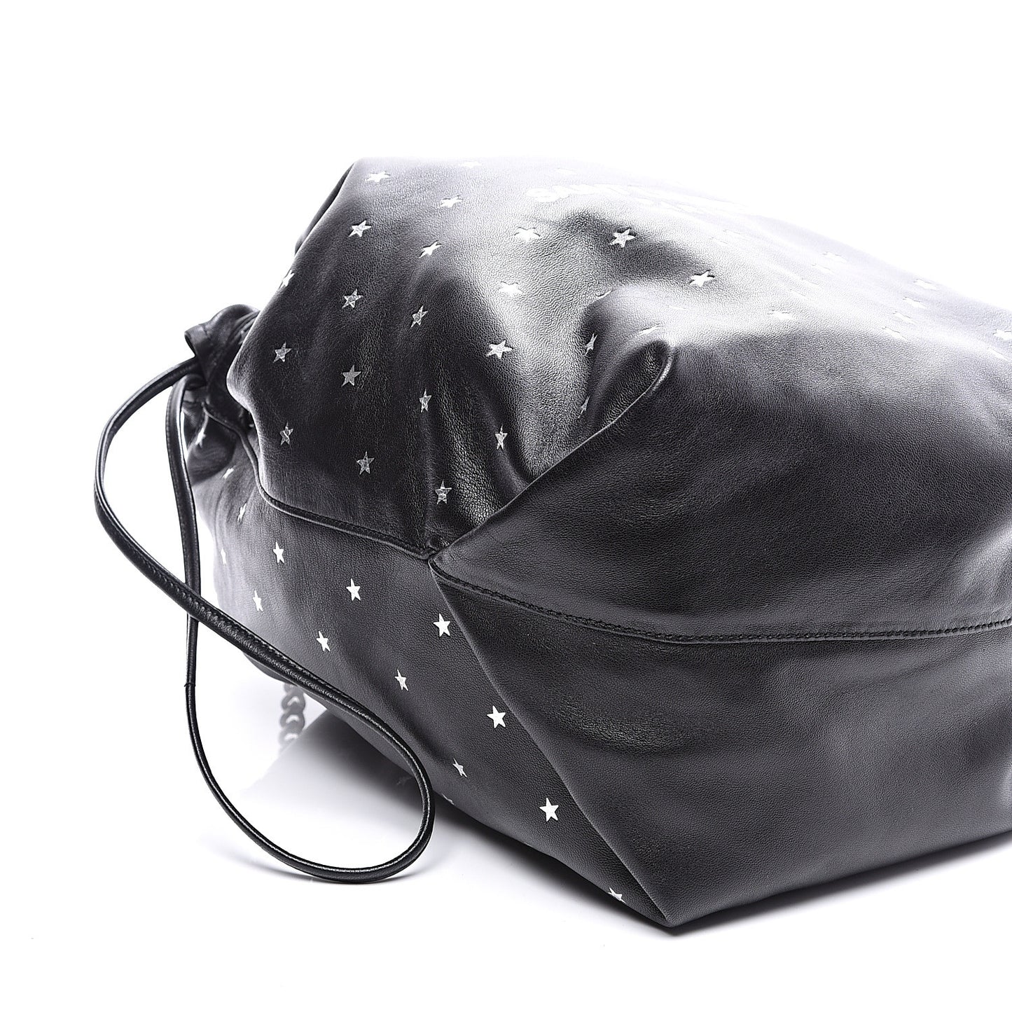 Lambskin Star Printed Teddy Drawstring Bag Black