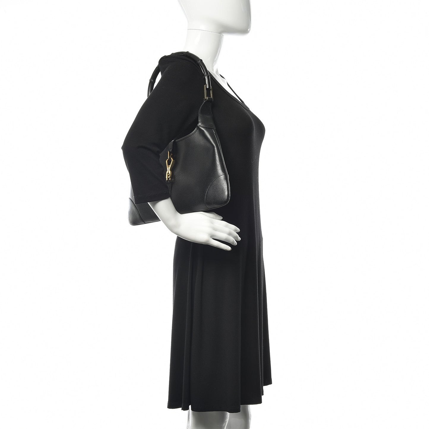 Calfskin Bamboo Handle Shoulder Bag Black