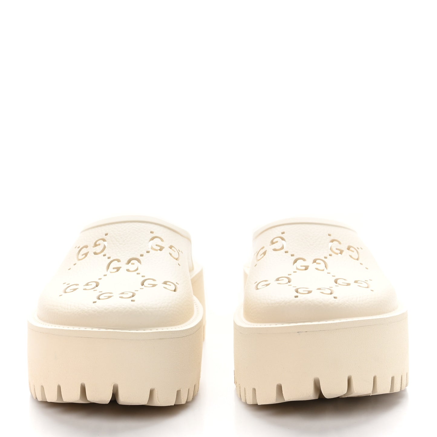Rubber GG Monogram Perforated Elea Platform 55mm Lug Sole Sandals 36 Mystic White