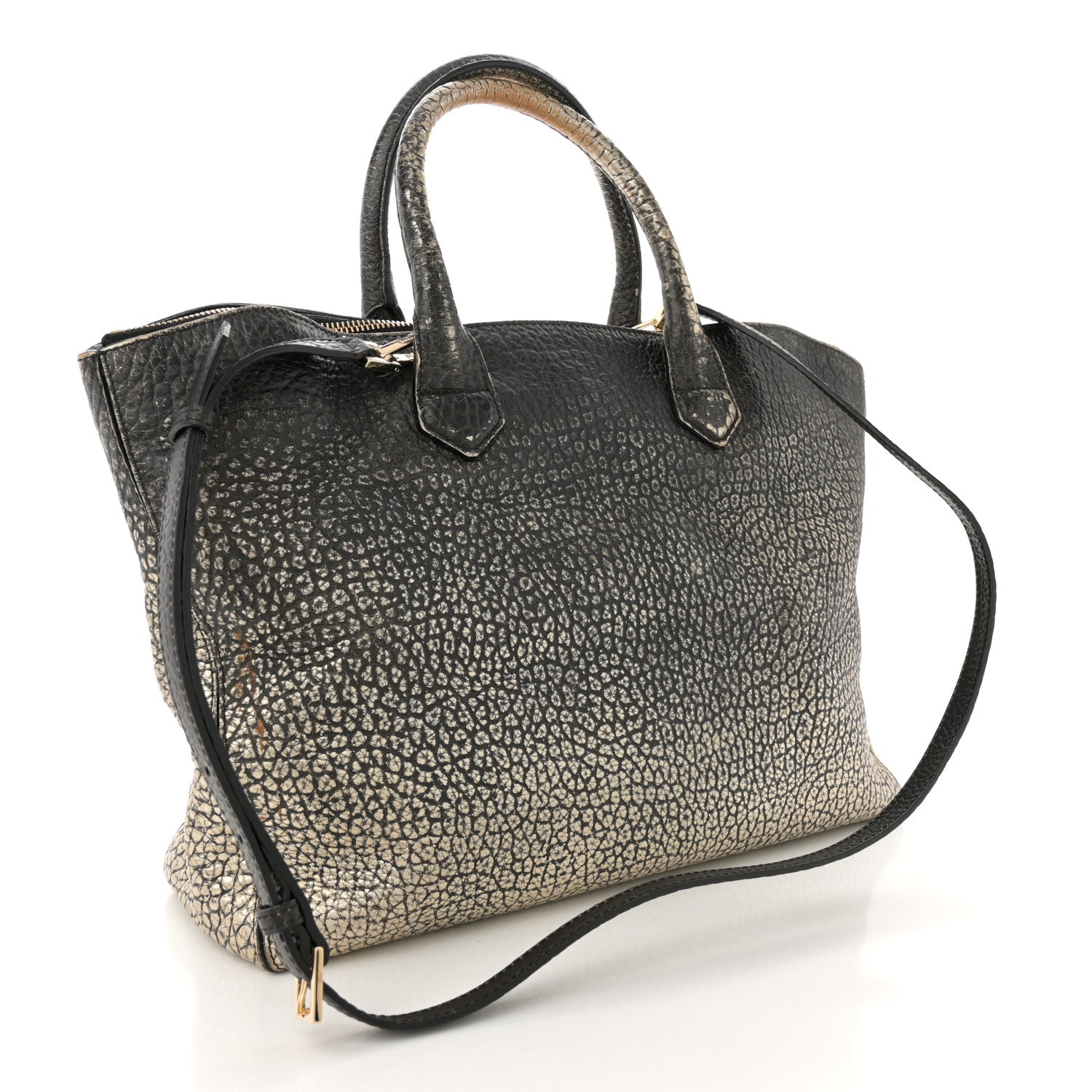 Burberry Gradient Metallic Signature Grain Medium Dewsbury Tote Black Gold 2 of 12