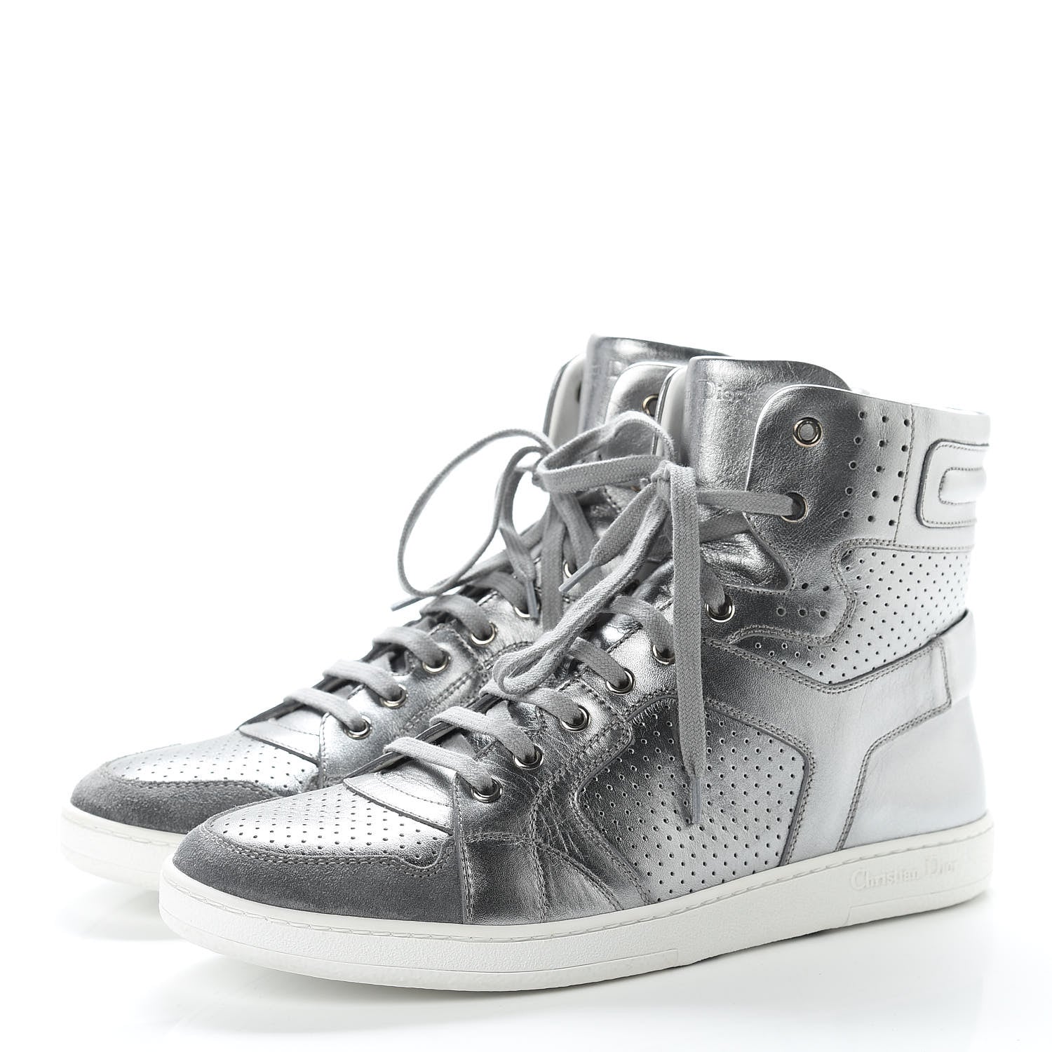 Christian Dior Metallic Calfskin Hip-Dior High Top Sneakers 39 Steel 3 of 14