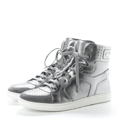 Christian Dior Metallic Calfskin Hip-Dior High Top Sneakers 39 Steel 3 of 14
