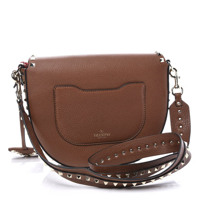Valentino Garavani Calfskin Large Rockstud Halfmoon Saddle Bag Tan 2 of 11