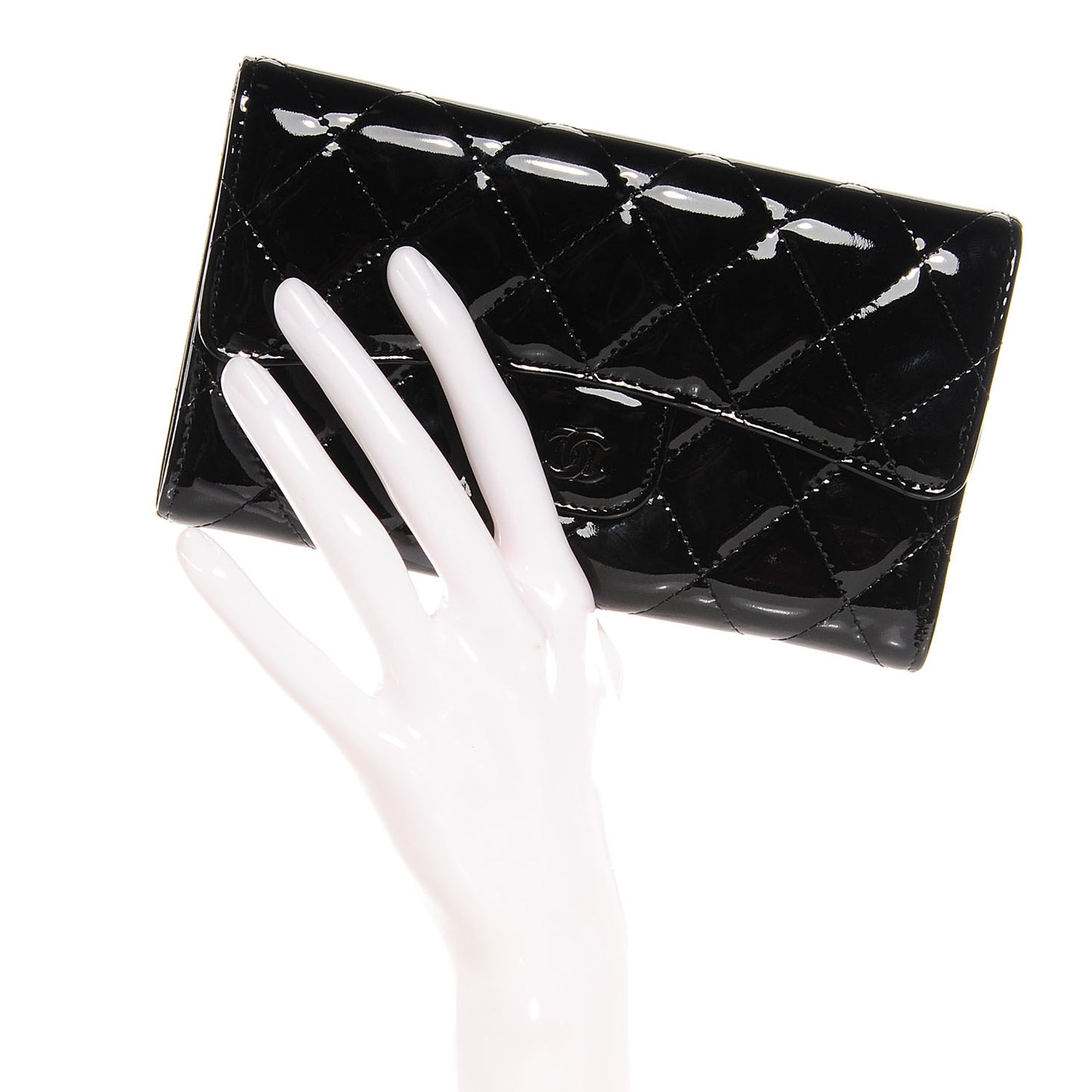 Patent Quilted Large Flap Wallet Black