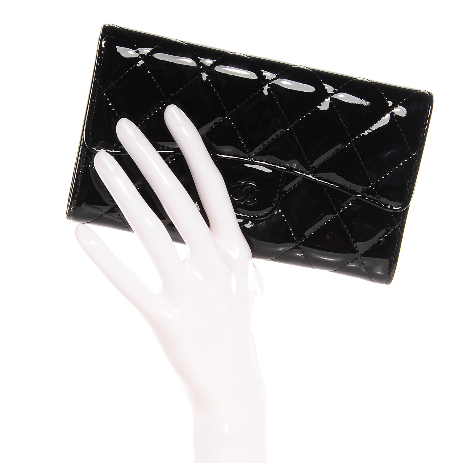 Chanel Patent Quilted Large Flap Wallet Black 2 of 8