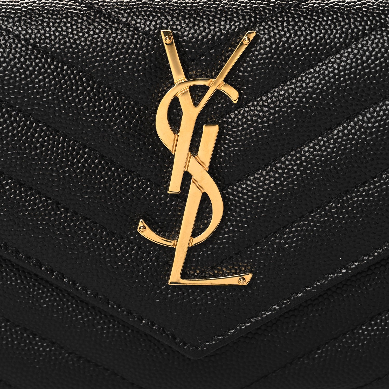 Saint Laurent Grain De Poudre Matelasse Chevron Monogram Flap Wallet Black 8 of 8