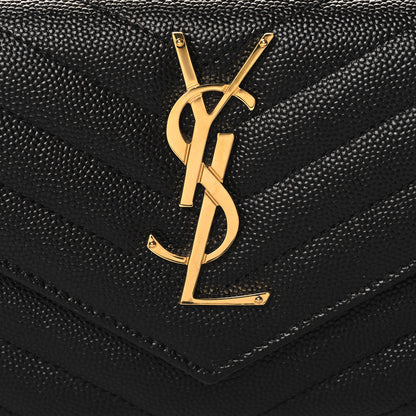Saint Laurent Grain De Poudre Matelasse Chevron Monogram Flap Wallet Black 8 of 8