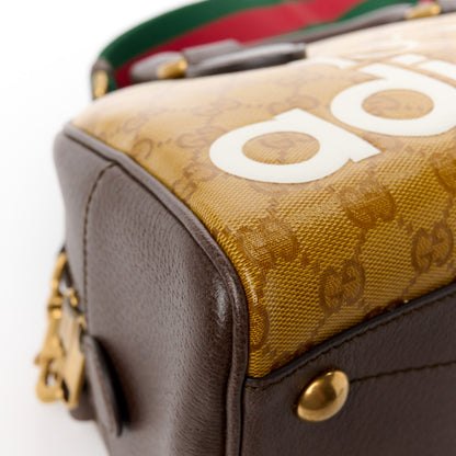 Gucci X ADIDAS Crystal Vintage Monogram Textured Dollar Calfskin Web Trefoil Logo Mini Bowling Bag Mid Natural Nut Off White New Acero 12 of 12