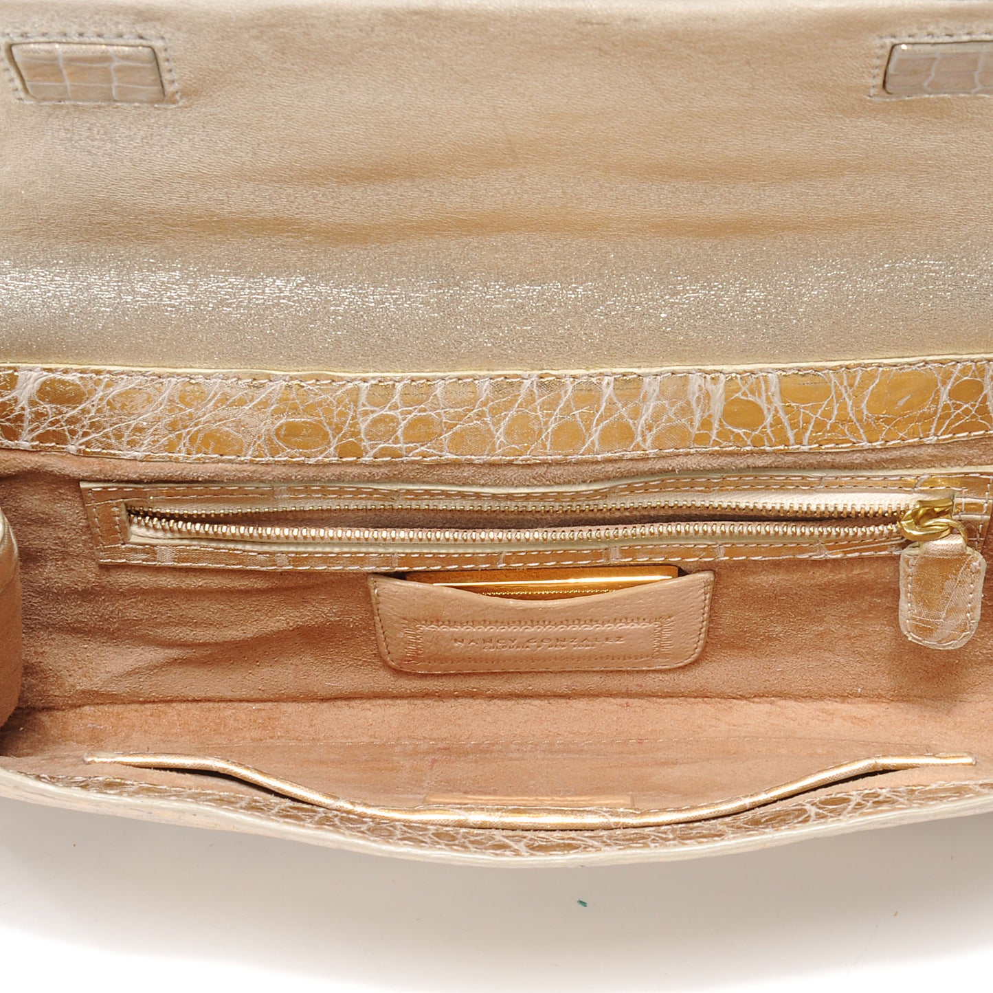 Metallic Crocodile Bar Clutch Gold