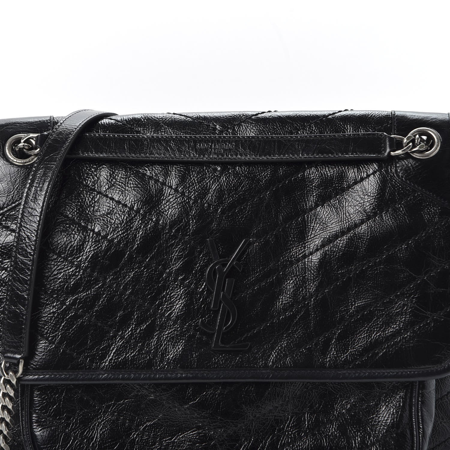 Saint Laurent Crinkled Calfskin Matelasse Monogram Large Niki Chain Satchel Black 10 of 10