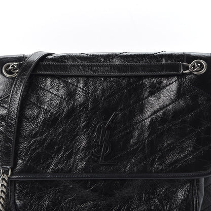 Saint Laurent Crinkled Calfskin Matelasse Monogram Large Niki Chain Satchel Black 10 of 10