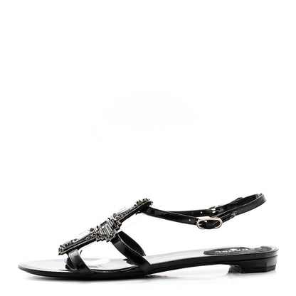 Chanel Patent Crystal Embellished Sandals 40 Black 1 of 9