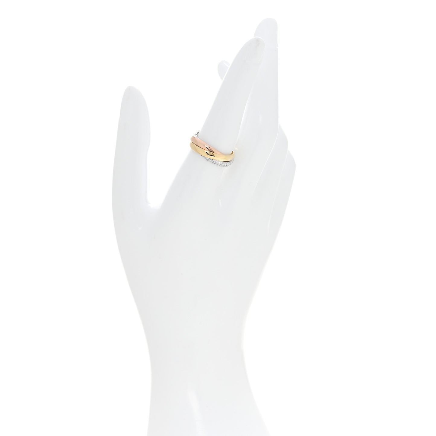 18K White Yellow Pink Gold Diamond Small Trinity Paved Ring 54 7