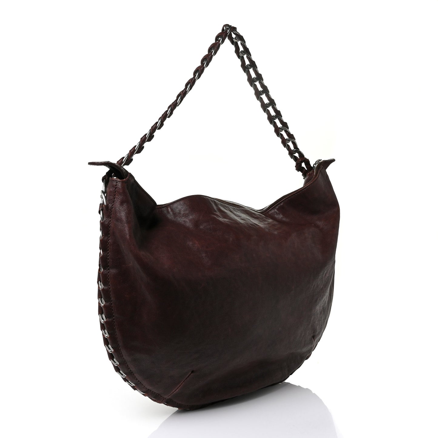 Calfskin Modern Chain Hobo Brown