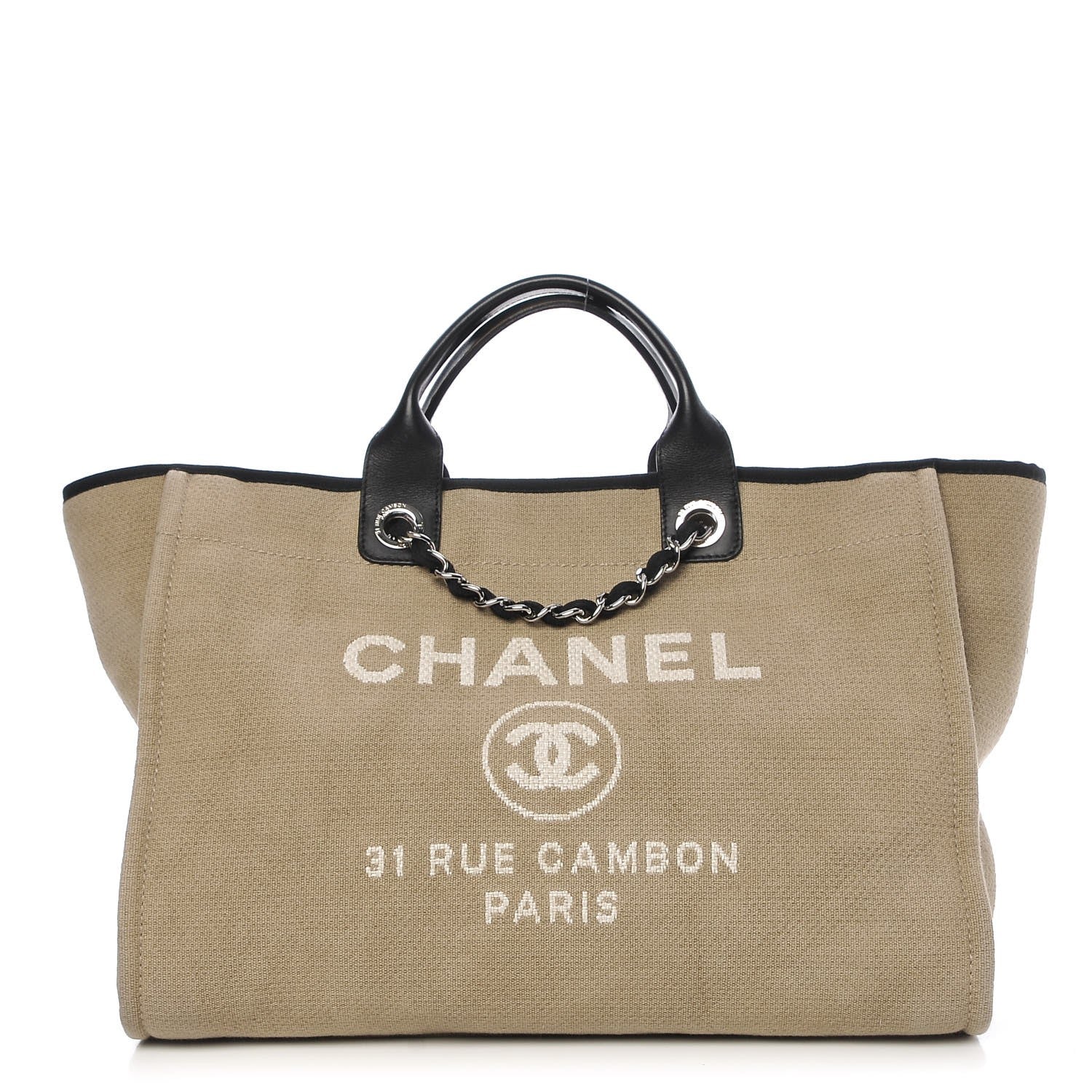 Chanel Canvas Large Deauville Tote Beige Black 1 of 9