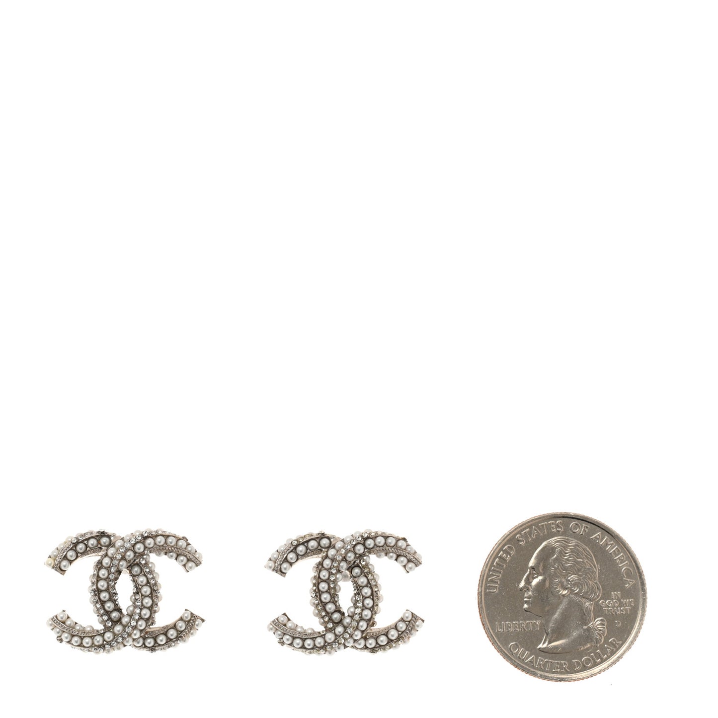 Crystal Pearl Twisted CC Earrings Silver