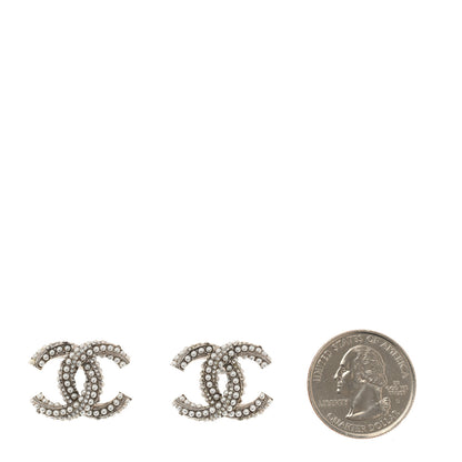 Chanel Crystal Pearl Twisted CC Earrings Silver 2 of 5