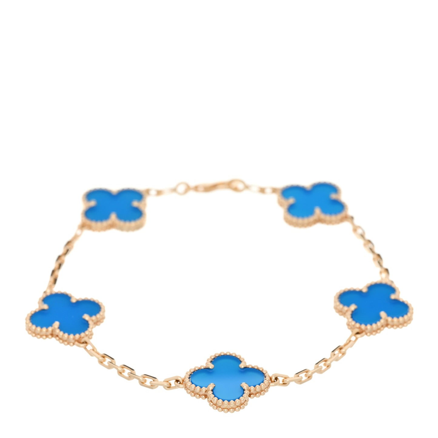 18K Yellow Gold Blue Agate 5 Motifs Vintage Alhambra Bracelet