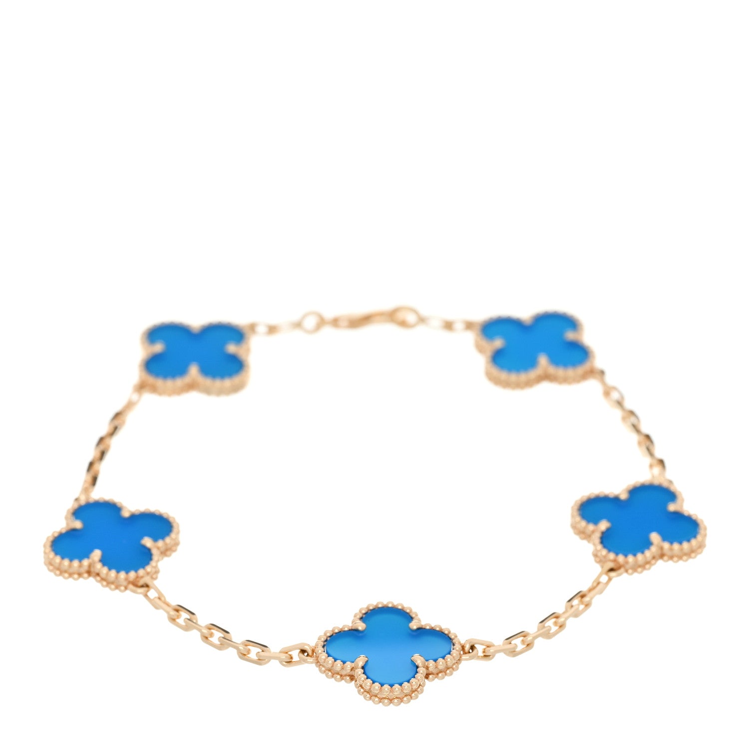 Van Cleef & Arpels 18K Yellow Gold Blue Agate 5 Motifs Vintage Alhambra Bracelet 1 of 5