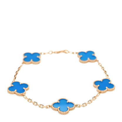 Van Cleef & Arpels 18K Yellow Gold Blue Agate 5 Motifs Vintage Alhambra Bracelet 1 of 5