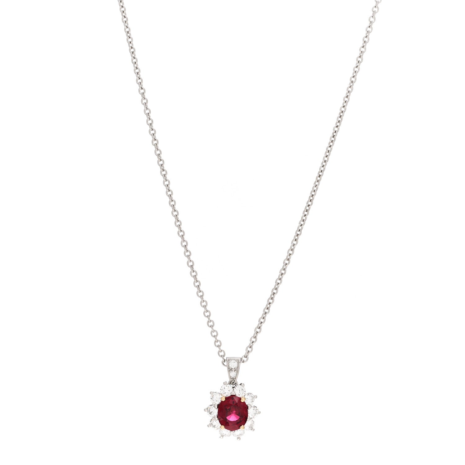 Tiffany Platinum Diamond Ruby Halo Pendant Necklace 1 of 4