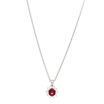 Tiffany Platinum Diamond Ruby Halo Pendant Necklace 1 of 4
