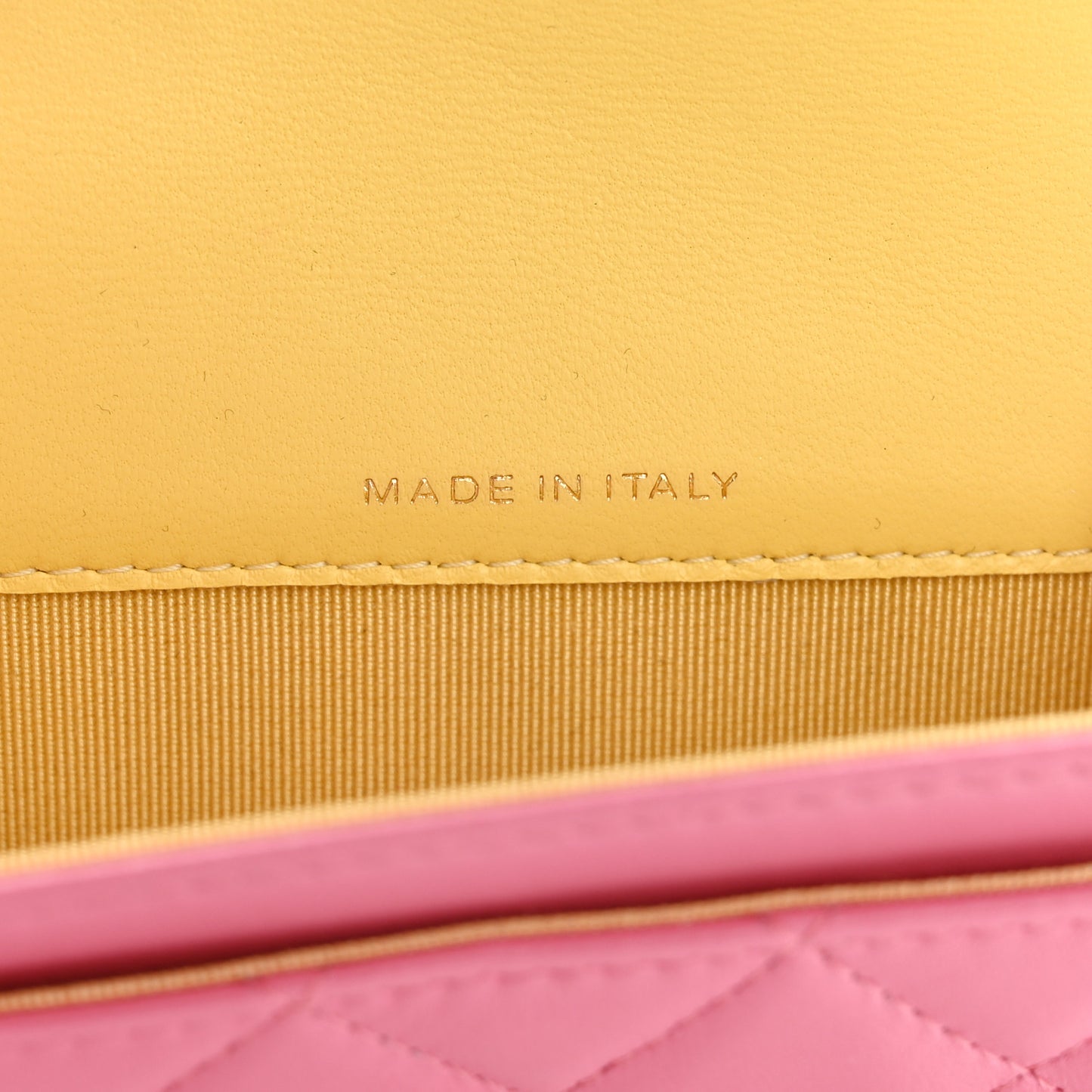 Lambskin Quilted Flap Card Holder Wallet Pink Yellow