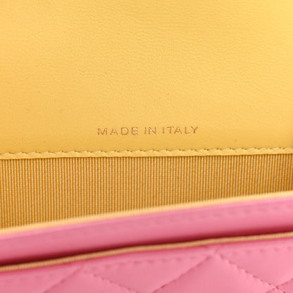 Chanel Lambskin Quilted Flap Card Holder Wallet Pink Yellow 7 of 12