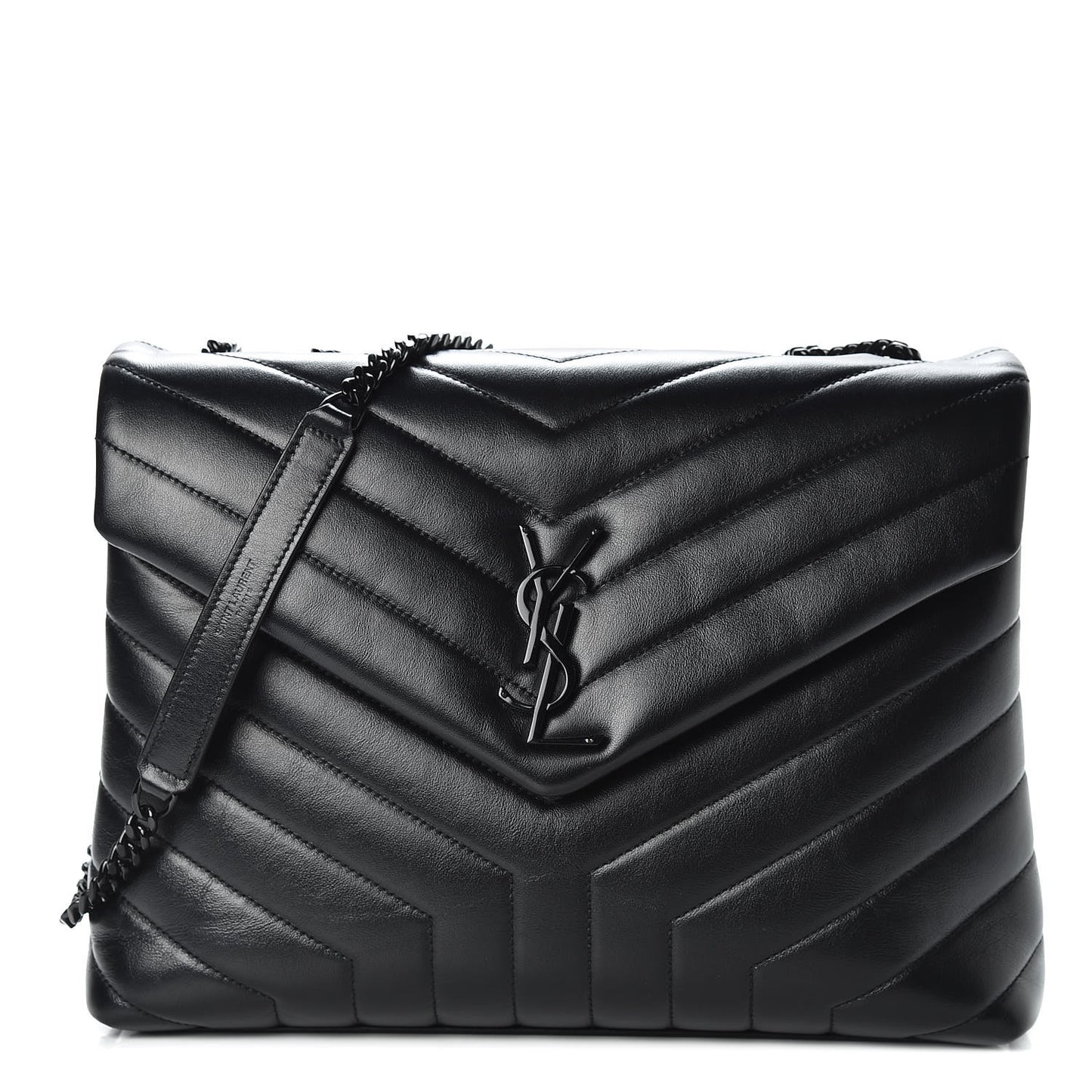 Calfskin Y Quilted Monogram Medium Loulou Chain Satchel Black