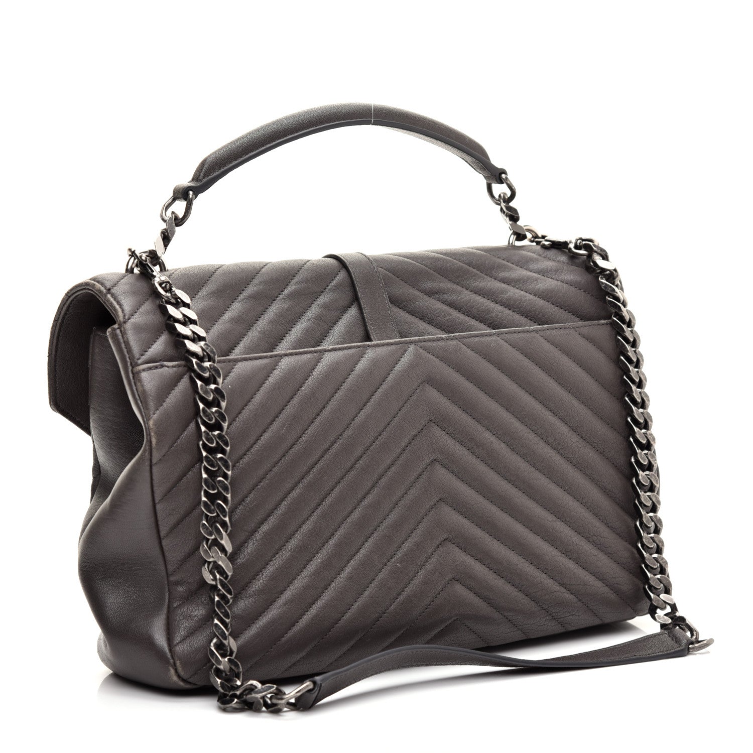 Saint Laurent Sheepskin Matelasse Chevron Monogram Large College Bag Light Coal 3 of 10