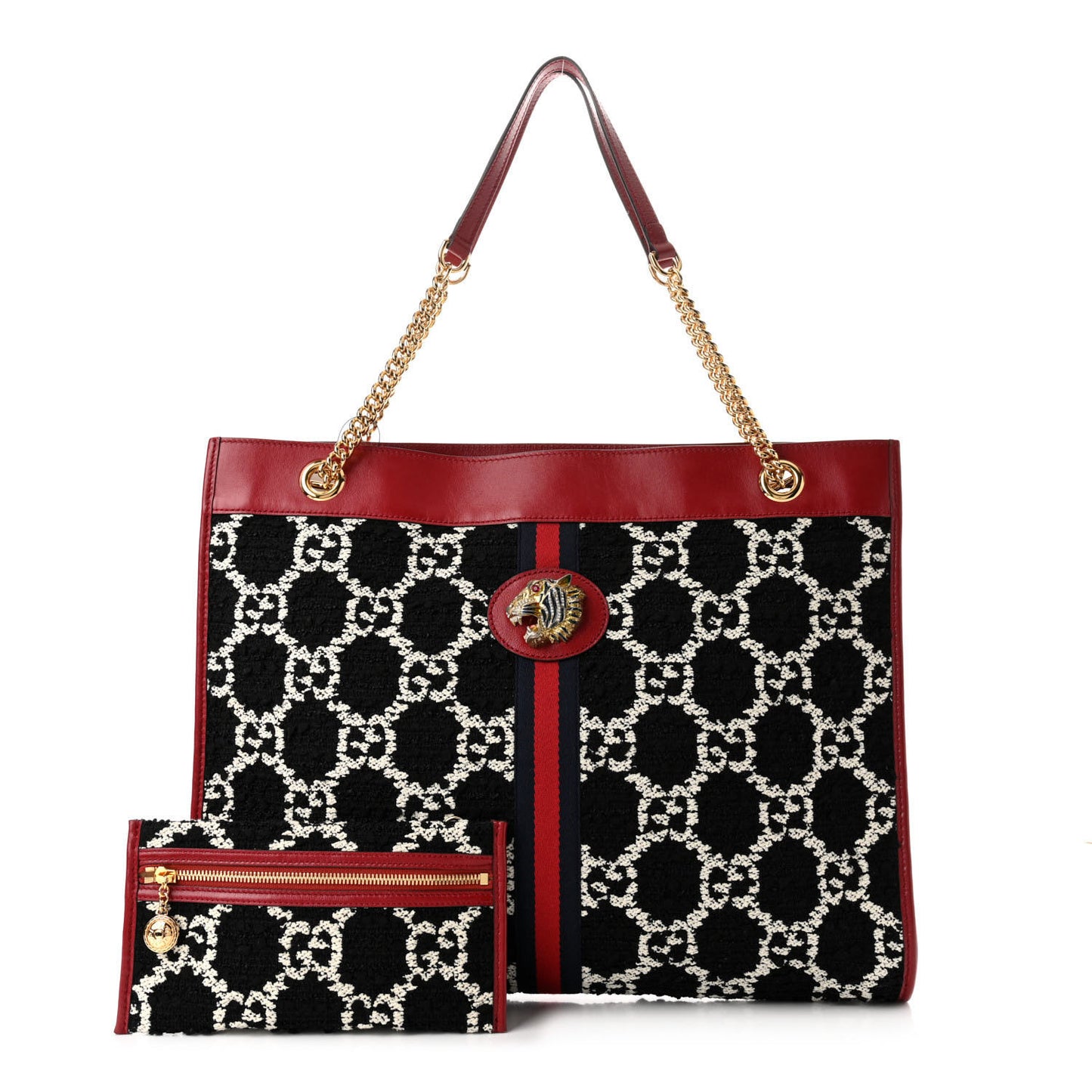 Tweed GG Monogram Large Rajah Chain Tote Romantic Cherry Black White