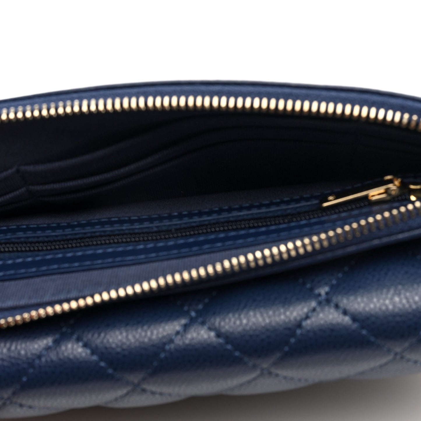 Caviar Quilted Flap Phone Holder With Chain Navy Blue