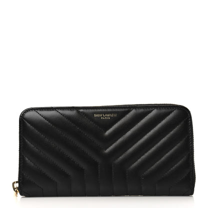 Saint Laurent Calfskin Y Quilted Joan Zip Around Wallet Black 1 of 7