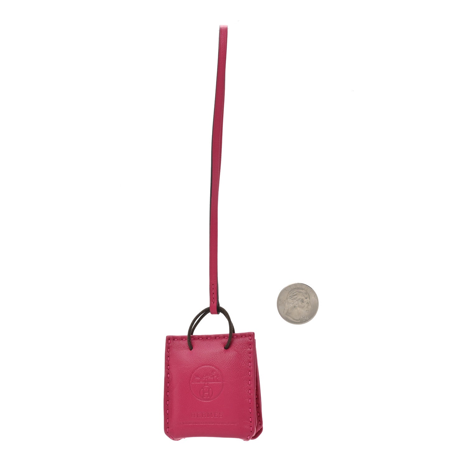 Hermes Milo Lambskin Swift Shopping Bag Charm Rose Mexico 2 of 3