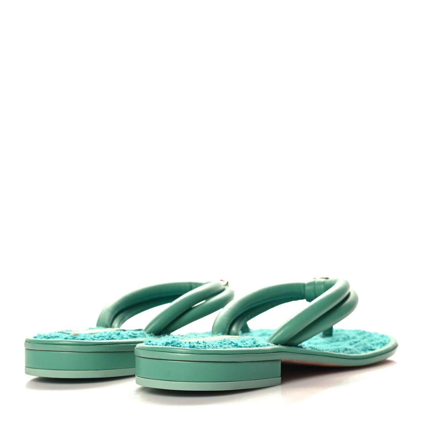 Lambskin Terry Cloth CC Thong Sandals 39 Green