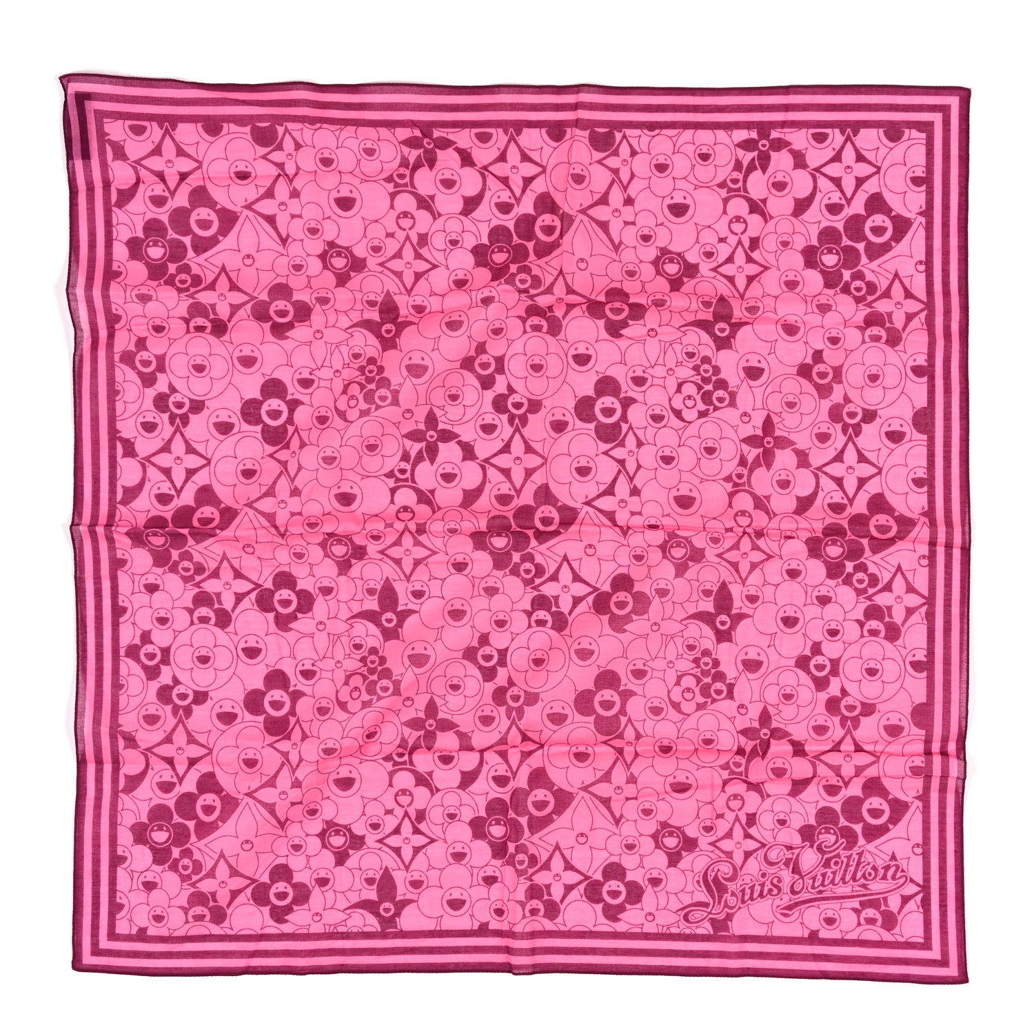 Louis Vuitton Cotton Takashi Murakami Cosmic Blossom Square Scarf Pink 1 of 3